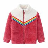 YYDGH Girls Zipper Jacket Fuzzy Sweatshirt Long Sleeve Casual Cozy Fleece Sherpa Outwear Coat Full-Zip Rainbow Jackets(Red 5-6 Years)