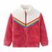 YYDGH Girls Zipper Jacket Fuzzy Sweatshirt Long Sleeve Casual Cozy Fleece Sherpa Outwear Coat Full-Zip Rainbow Jackets(Red 5-6 Years)