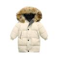 YYDGH Boy s Girls Winter Parka Jacket Hooded Puffer Ticken Coats Casual Button Zipper Hoodie Outerwears(Beige 3-4 Years)