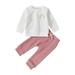 TAIAOJING Toddler Baby Girl Boy Outfit Patchwork Rainbow Long Sleeve Sweatshirt Tops Solid Pants Trousers Outfit Set 2PCS Clothes Fall Winter Outfit 0-6 Months