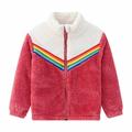 YYDGH Girls Zipper Jacket Fuzzy Sweatshirt Long Sleeve Casual Cozy Fleece Sherpa Outwear Coat Full-Zip Rainbow Jackets(Red 7-8 Years)