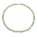 Asian Style Gemstone Genuine Light Green Jade Strand Slender Tube Bar Link Necklace Collar For Women Yellow Gold Plated .925 Sterling Silver 18 Inch