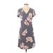 Gilli Casual Dress - A-Line V Neck Short sleeves: Gray Floral Dresses - Women's Size Small