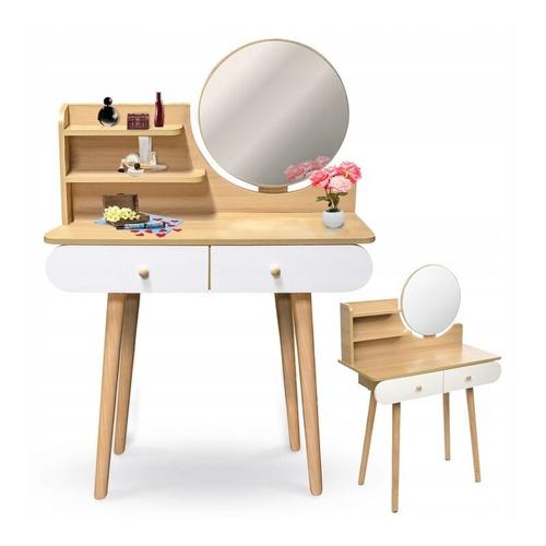 Schminktisch – runder Spiegel – Schminktisch – 80 x 40 x 122 cm – Holz