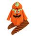 Huakaishijie Newborn Baby Halloween Hooded Romper Outfits Unisex Pumpkin Jumpsuit and Footed Pants Sets