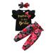 NZRVAWS Baby Girls Outfits For Fall 18 Months Baby Girls Letter Print 24 Months Baby Girls Ruffle Sleeve Shirts Floral Pants Headband 3Pcs Clothes Set Black