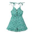 LSFYSZD Baby Girls Jumpsuit Shoulder Straps Tie Floral Printed Button Ruffle Short Pants Romper Loose One-Piece Summer Jumpsuit