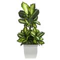 Nearly Natural 46in. Golden Dieffenbachia Artificial Plant in White Metal Planter