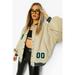 wdehow Women Oversized Baseball Jackets Fashion Leather Long Sleeve Letter Embroidery Jackets