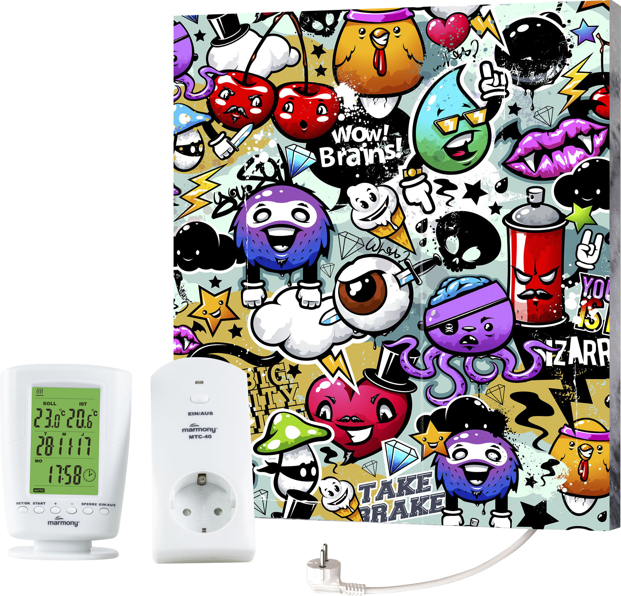 MARMONY Infrarotheizung "Motiv Graffiti", bunt, B/H/T: 50cm x 60cm x 2cm, 500 W,mittig, Heizkörper