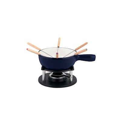 CS KOCHSYSTEME, ALPEN Fondue Set blau, Gusseisen emailliert, backofenfest,induktionsgeeignet