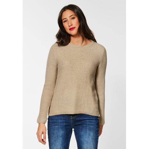 Rundhalspullover STREET ONE Gr. 46, beige (cashew cream melange) Damen Pullover Rundhalspullover in Melange Optik