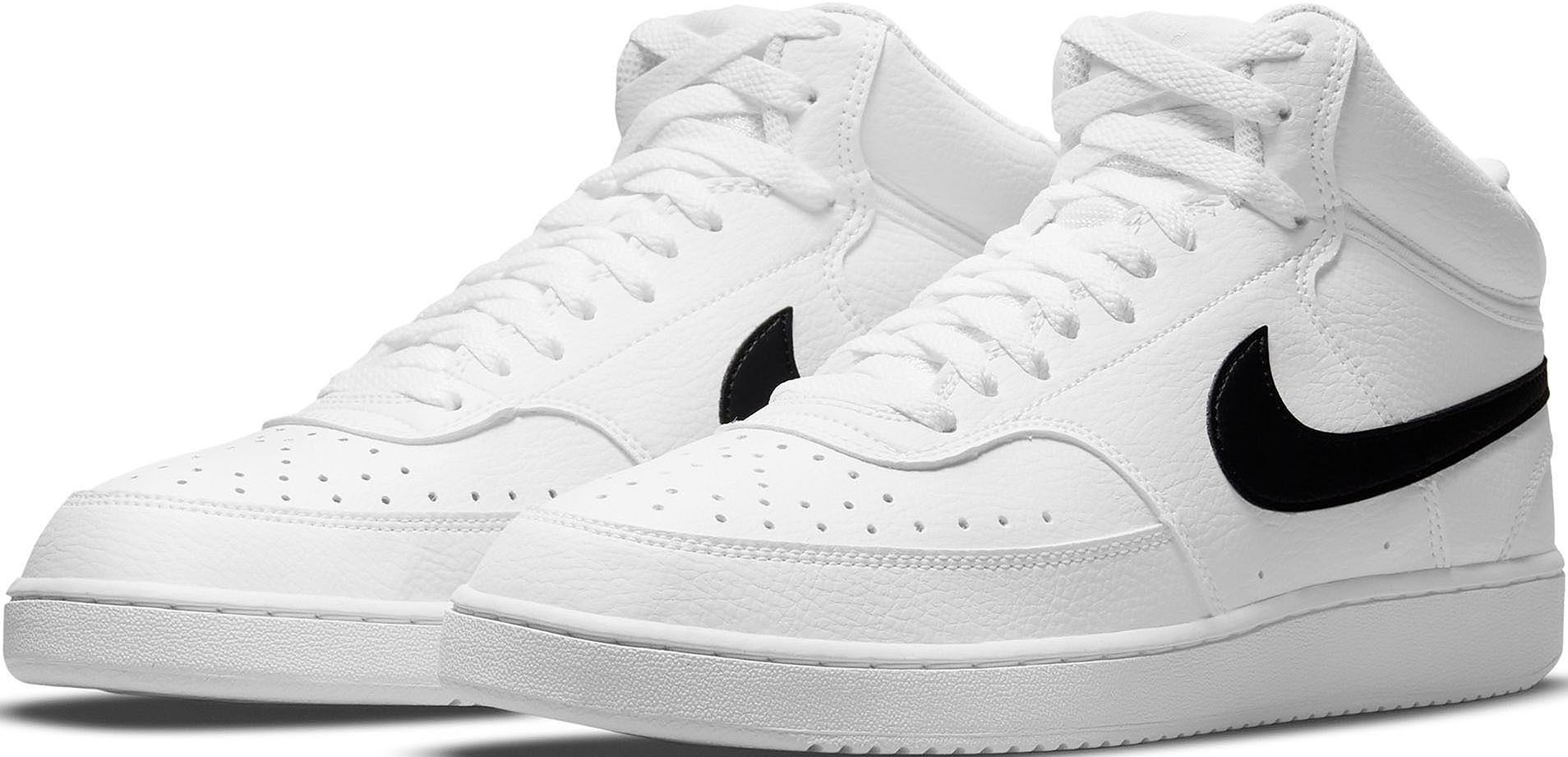 Sneaker NIKE SPORTSWEAR "COURT VISION MID NEXT NATURE", Herren, Gr. 47,5, schwarz-weiß (weiß, schwarz), Synthetik, Schuhe Sneaker, inspiriert vom Design des Nike Air Jordan