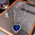 FYUAN colliers en cristal coeur bleu pour femmes longue chaîne pendentif colliers déclaration