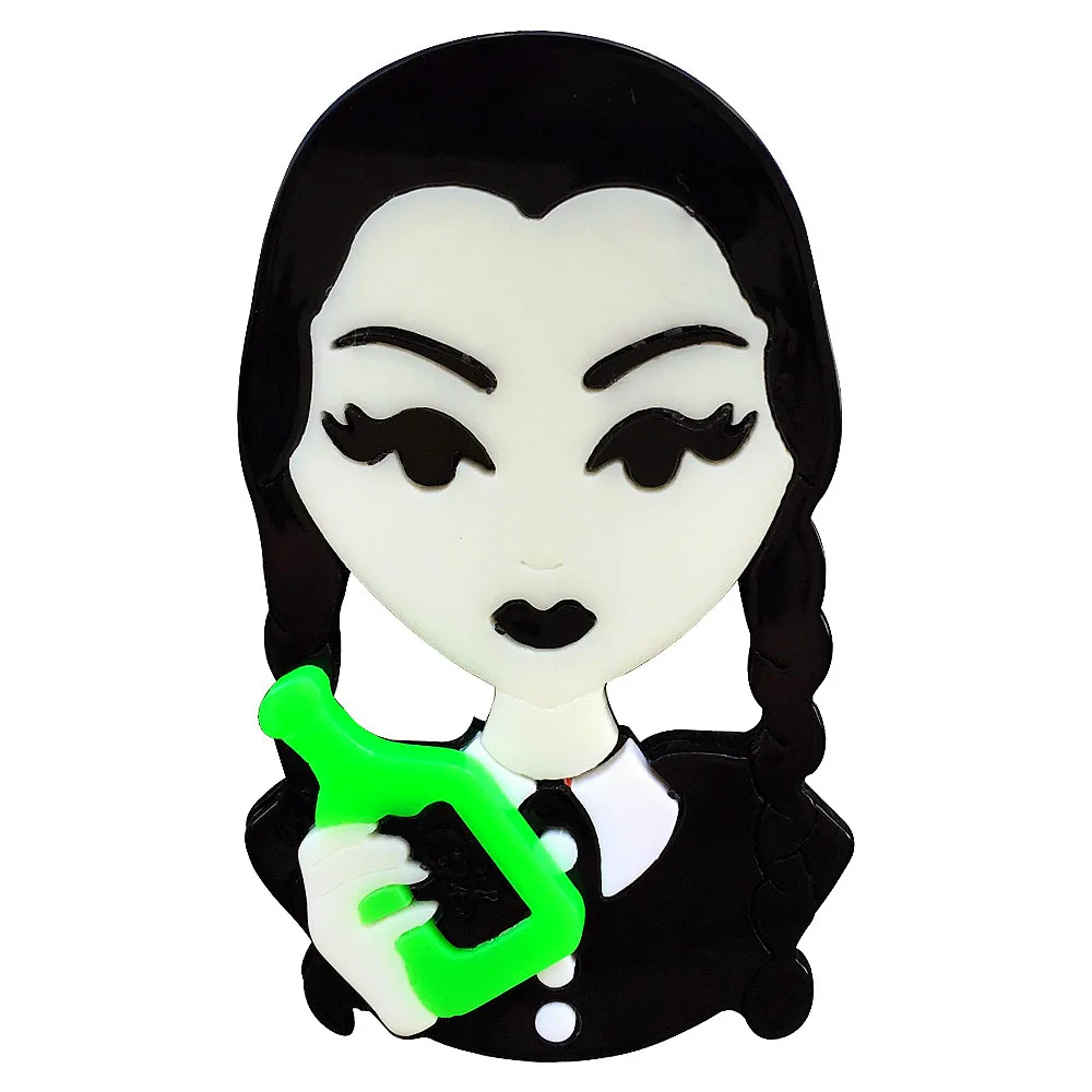 Nouvelle mode vert Poison fille acrylique broches broche pour femmes gothique Punk sorcière dame Figure Badge épinglettes broche bijoux cadeaux