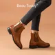 BeauToday-Bottes en Cuir de Vache group pour Femme Bottes Parka Carrées Longueur Rincée avec