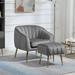 Velvet Upholstered Accent Barrel Chair with Ottoman with Adjustable Floor Protector, Wood Frame and Metal Legs