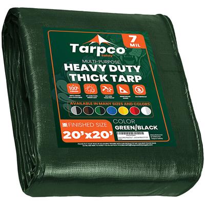 Tarpco Safety 20' x 20' Green / Black Heavy-Duty Weatherproof 7 Mil Poly Tarp with Reinforced Edges