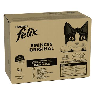 Jumbopack: 120x85g Felix Classic Pouches Rind und Huhn Katzenfutter nass
