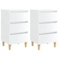 vidaXL 2x Bed Cabinets with Solid Wood Legs Nightstands Telephone Stand Side End Couch Tables Storage Cabinets Furniture Bedroom High Gloss White