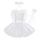 Kids Baby Girls Angel and Devil Costumes Halloween Christmas Carnival Fancy Dress Up Tutu Dress+Feather Angle Wings+Angel Halo Headband+Fairy Wand Valentine's Day Cupid Outfit White 7-8 Years
