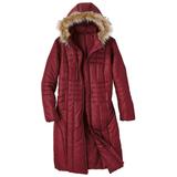 Blair Women's Haband Women's Long Quilted Puffer Jacket with Faux Fur Hood - Red - 4X - Womens