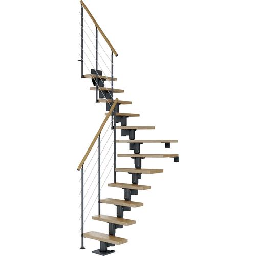 „DOLLE Mittelholmtreppe „“Dublin““ Treppen EicheMetall Gr. 1/4 gewendelt, grau (anthrazit) Treppen“