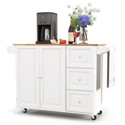 Costway Kitchen Island Trolley Cart Wood with Drop...