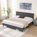 Platform Bed Frame with Fabric Upholstered Headboard and Wooden Slats