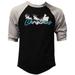 Men s Christmas Santa Sleigh H2094 Black/Gray Raglan Baseball T Shirt X-Large