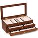 Three level cherry wood 36 pen storage case with glass top