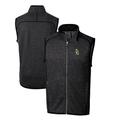 Men's Cutter & Buck Heather Charcoal Green Bay Packers Throwback Logo Mainsail Sweater-Knit Big Tall Full-Zip Vest