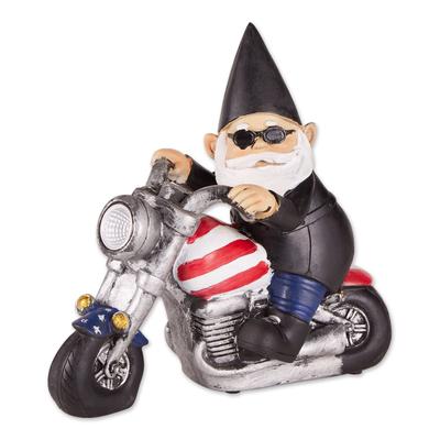 Biker Gnome Solar Statue by Zingz and Thingz in Multicolor