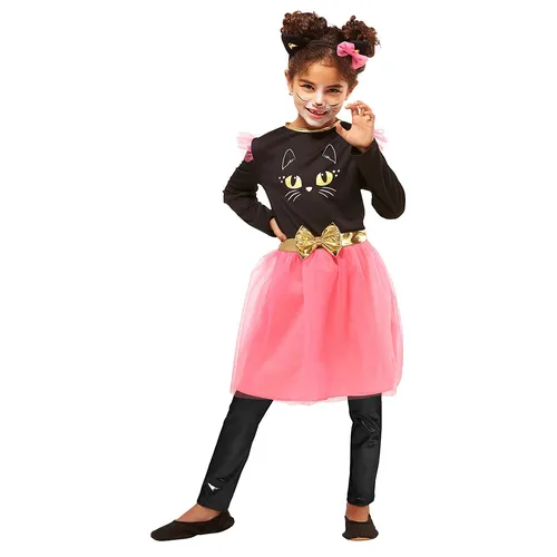 Kinderkleid Katze, pink/schwarz
