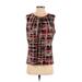 Calvin Klein Short Sleeve Top Red Plaid Scoop Neck Tops - Women's Size P