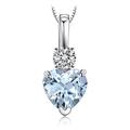 JewelryPalace Love Heart 0.8ct Natural Aquamarine White Topaz Pendant Necklace for Women, 14k White Gold Plated 925 Sterling Silver Necklaces for Her, Genuine Gemstones Jewellery Sets 18 Inches Chain