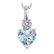 JewelryPalace Love Heart 0.8ct Natural Aquamarine White Topaz Pendant Necklace for Women, 14k White Gold Plated 925 Sterling Silver Necklaces for Her, Genuine Gemstones Jewellery Sets 18 Inches Chain