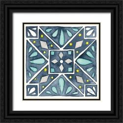 Marshall Laura 15x15 Black Ornate Wood Framed with Double Matting Museum Art Print Titled - Garden Getaway Tile IX Blue