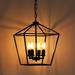 4-Light Black Farmhouse Chandelier Iron Lantern Pendant Light Rustic Cage Hanging Light Fixtures Industrial Foyer Lights for Kitchen Island Dining Room Hallway Foyer Entryway