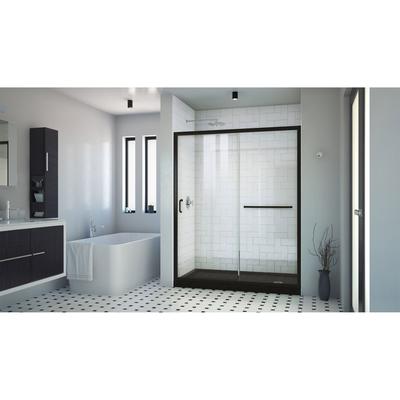 Dreamline DreamLine Infinity-Z 36 inch D x 60 inch W x 74 3/4 inch H Semi-Frameless Sliding Clear Shower Door in Matte Black with Right Drain Black Shower Base Kit DL6973CLR-88-09