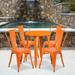 BizChair Commercial Grade 24 Round Orange Metal Indoor-Outdoor Table Set with 4 Cafe Chairs