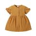 Kucnuzki Infant Baby Girl Clothes 9 Months Summer Dress 12 Months Short Sleeve Solid Color Ruffled Layer Cozy Dress Yellow