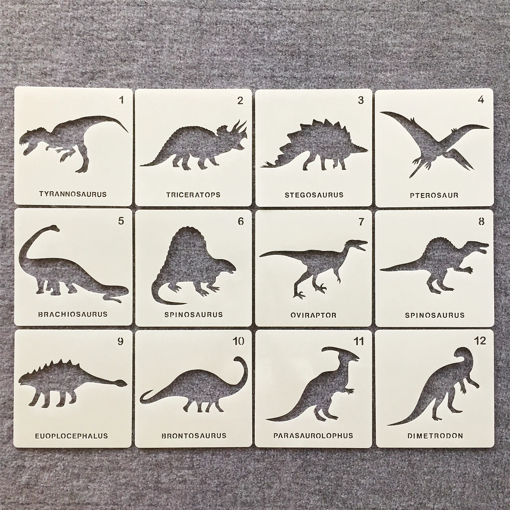 12 pièces/lot 13cm dinosaure préhistorique 12 bricolage superposition pochoirs peinture Scrapbook coloriage gaufrage Album modèle décoratif