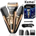 Kemei – rasoir électrique 3 en 1 pour hommes rasoir puissant pour le visage le corps les cheveux