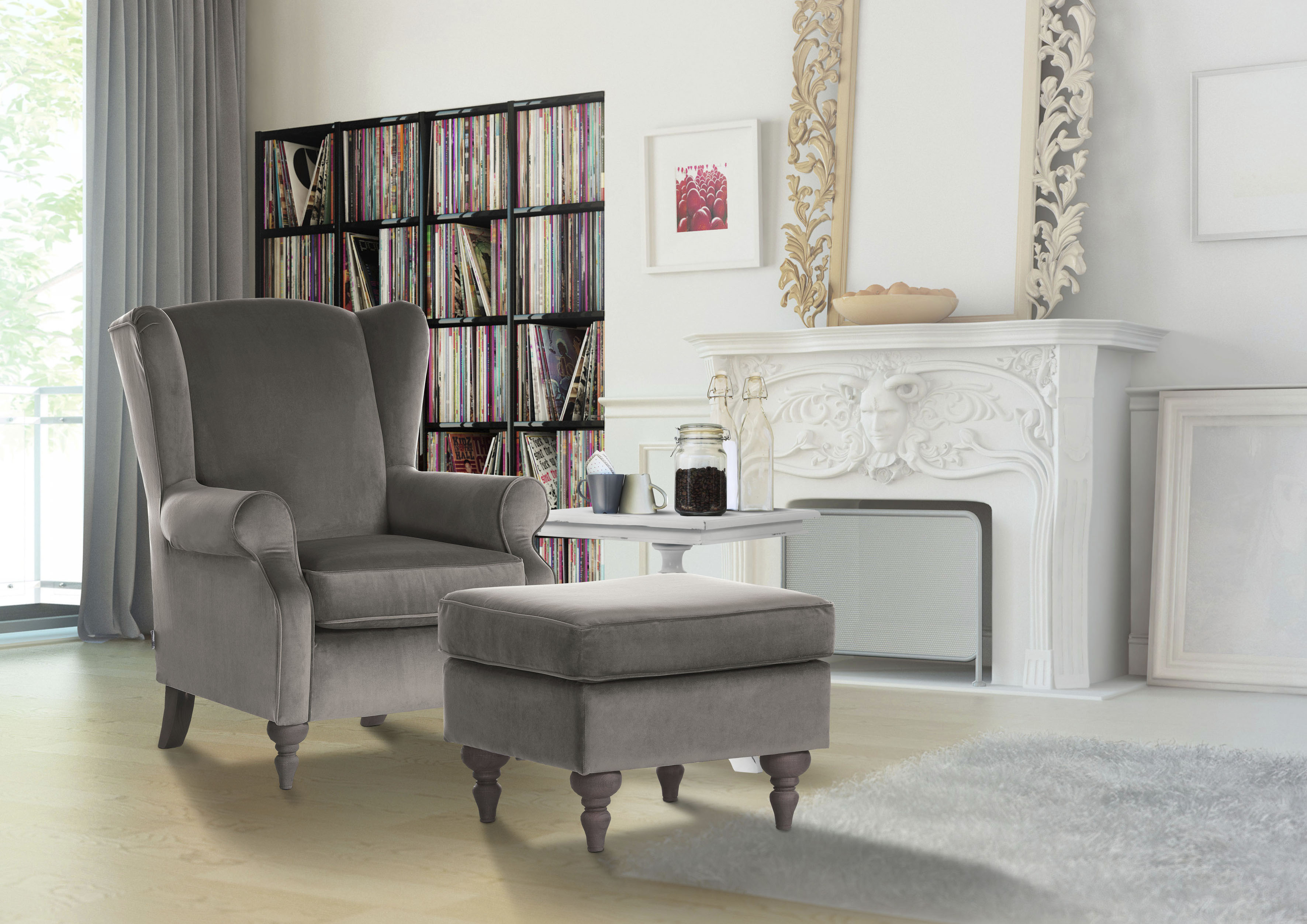 Ohrensessel GUTMANN FACTORY, grau (grau, braun, beige, anthrazit), B:83cm H:102cm T:87cm, 100% Polyester, Sessel, Ohrensessel