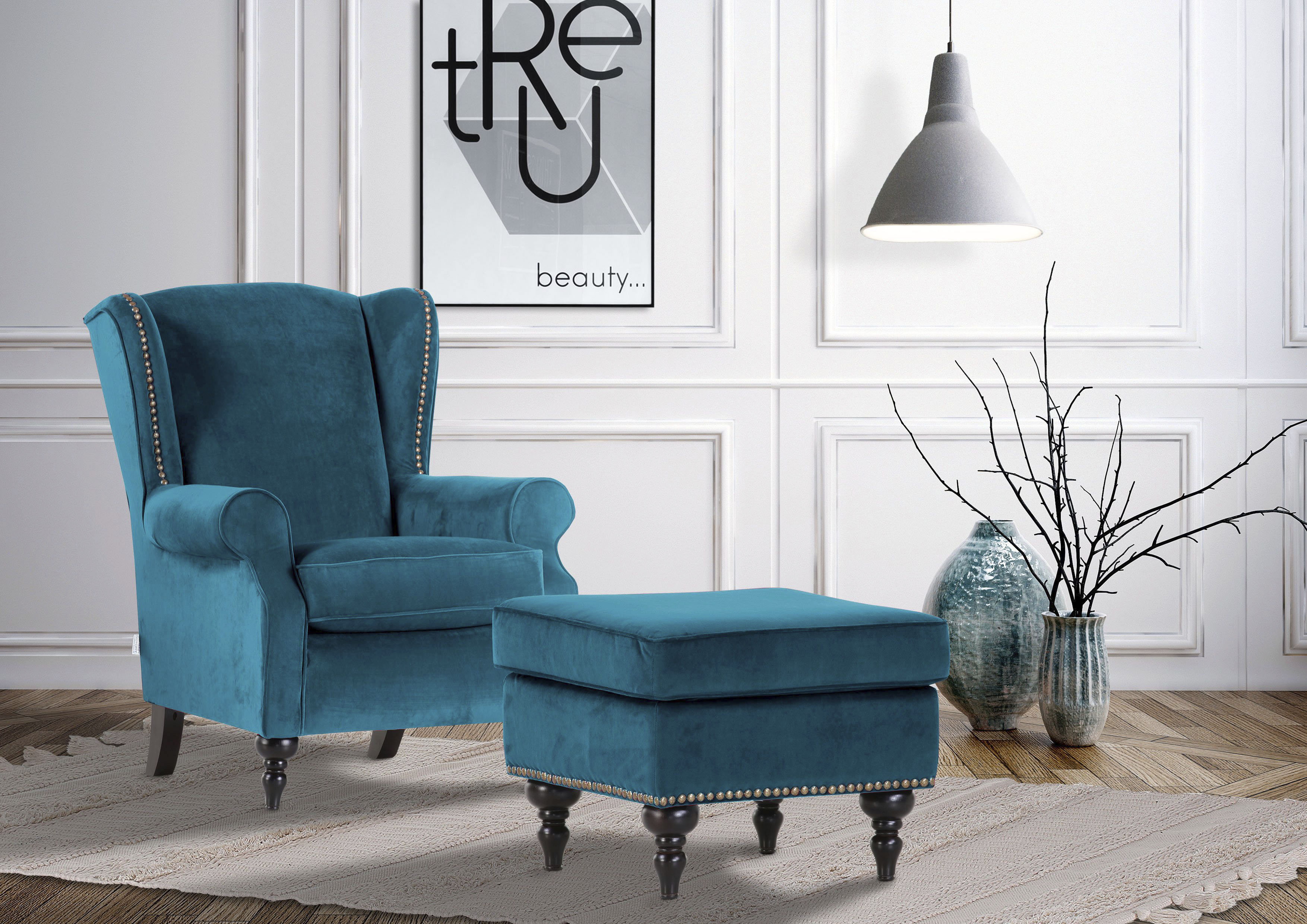 Ohrensessel GUTMANN FACTORY, bunt (türkis, rot, dunkelgrün, moosgrün, blau), B:83cm H:102cm T:87cm, 100% Polyester, Sessel, Ohrensessel