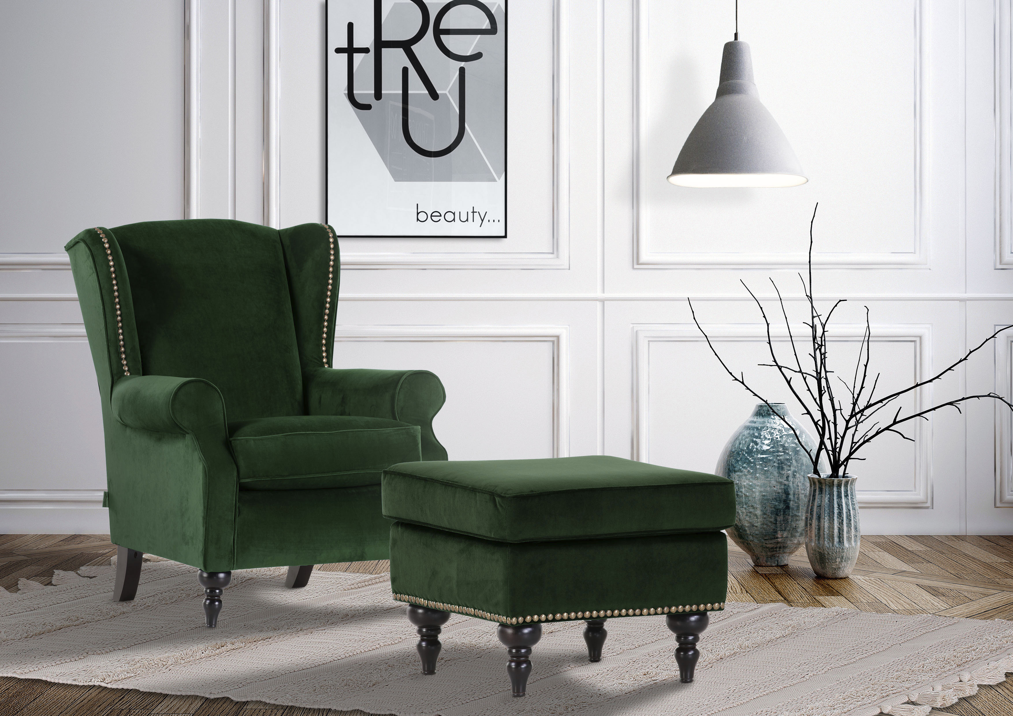 Ohrensessel GUTMANN FACTORY, bunt (dunkelgrün, türkis, rot, moosgrün, blau), B:83cm H:102cm T:87cm, 100% Polyester, Sessel, Ohrensessel