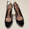 Gucci Shoes | Gucci Black Open Toed Sling Back High Heels In Black Patent Leather | Color: Black | Size: 10