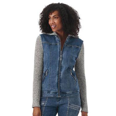 Masseys Sweater-Sleeved Denim Jacket (Size L) Medium Wash, Cotton,Polyester,Spandex