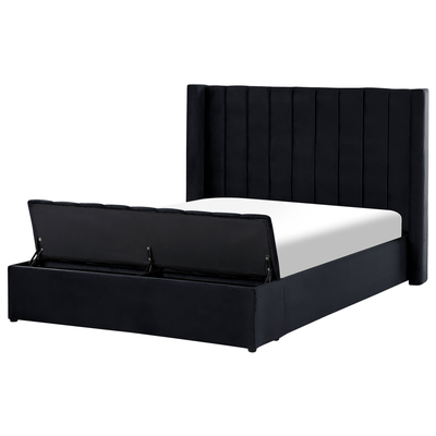 Polsterbett Schwarz 140 x 200 cm aus Samtstoff mit Stauraum Elegantes Doppelbett Modernes Design